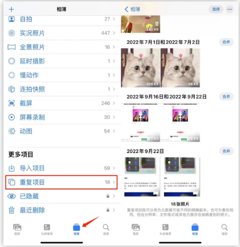 义县苹果手机维修分享iOS 16 中相册重复项目功能使用方法 