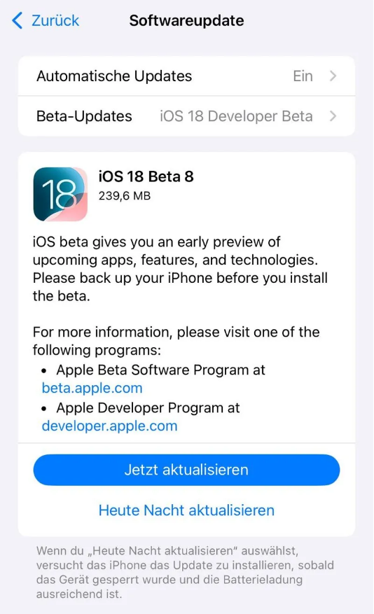 义县苹果手机维修分享苹果 iOS / iPadOS 18 开发者预览版 Beta 8 发布 