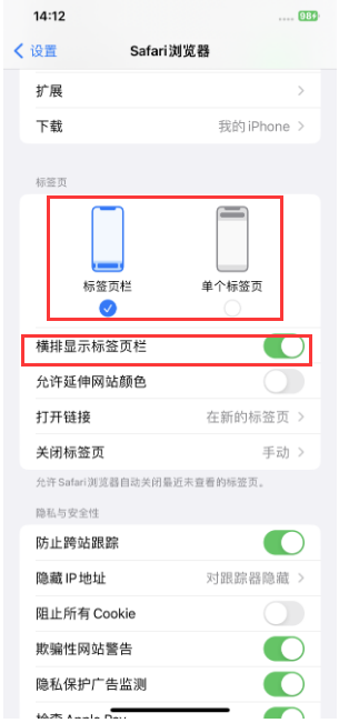 义县苹果手机维修分享Safari浏览器如何切换标签栏位置 
